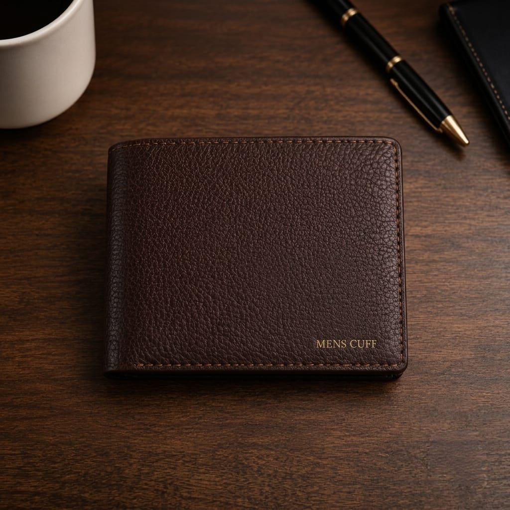 Mens Cuff Premium Genuine Leather Wallet – Classic Brown Bifold Wallet for Men