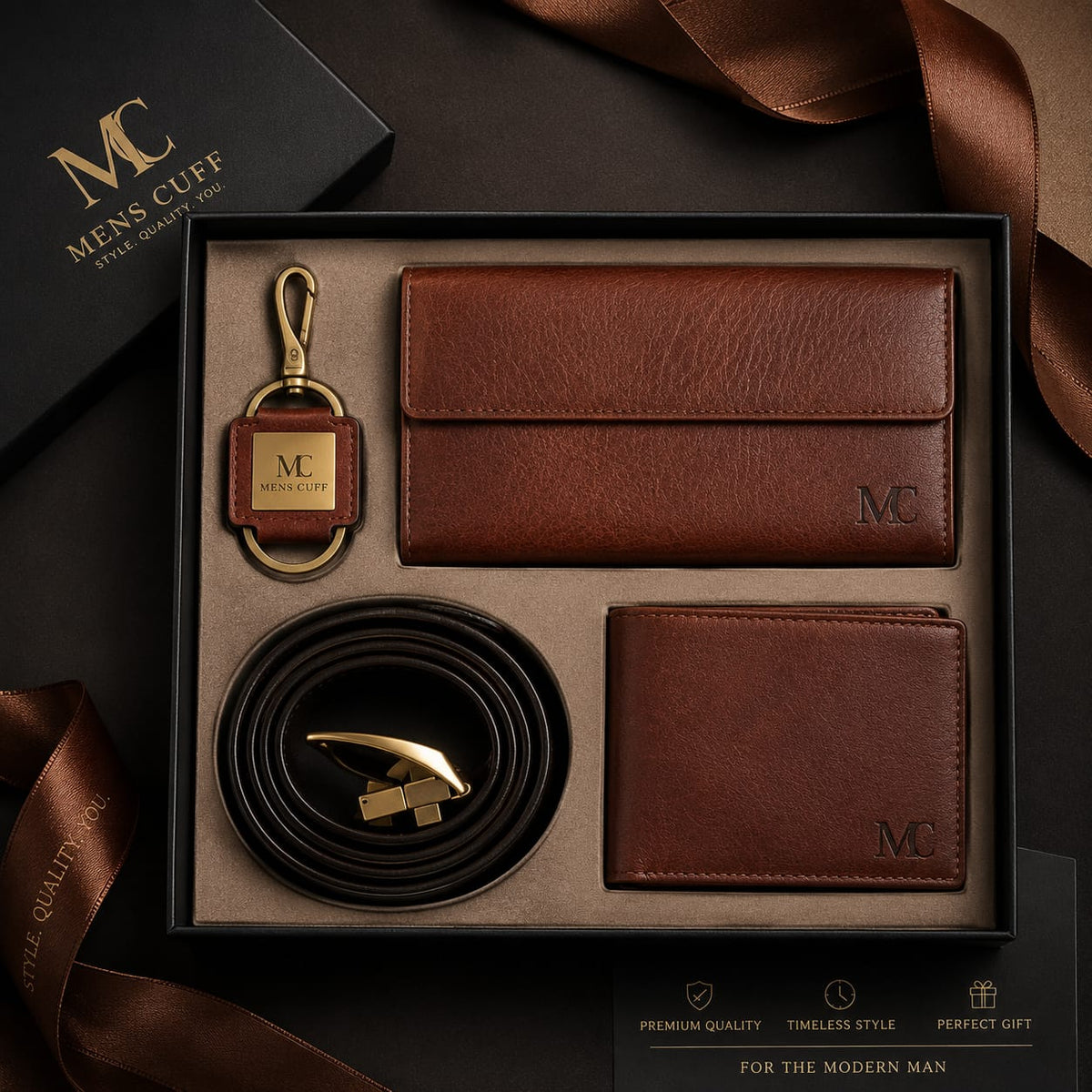 4-in-1 Luxury Men's Leather Gift Set – Wallet, Belt, Long Wallet & Keychain