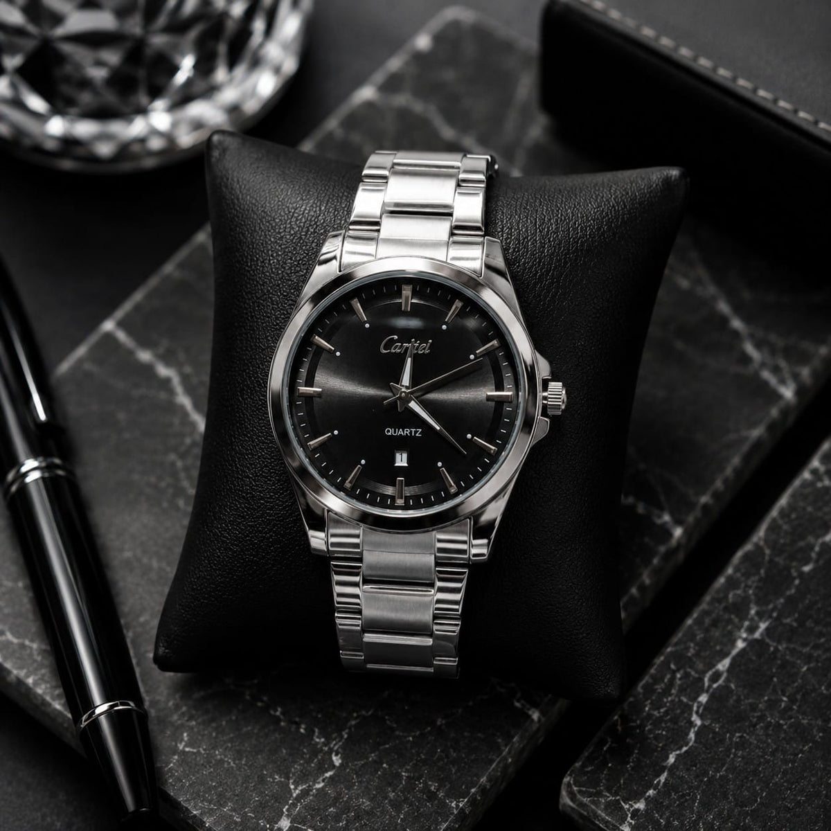Cartisi Classic Black Dial Stainless Steel Quartz Watch for Men