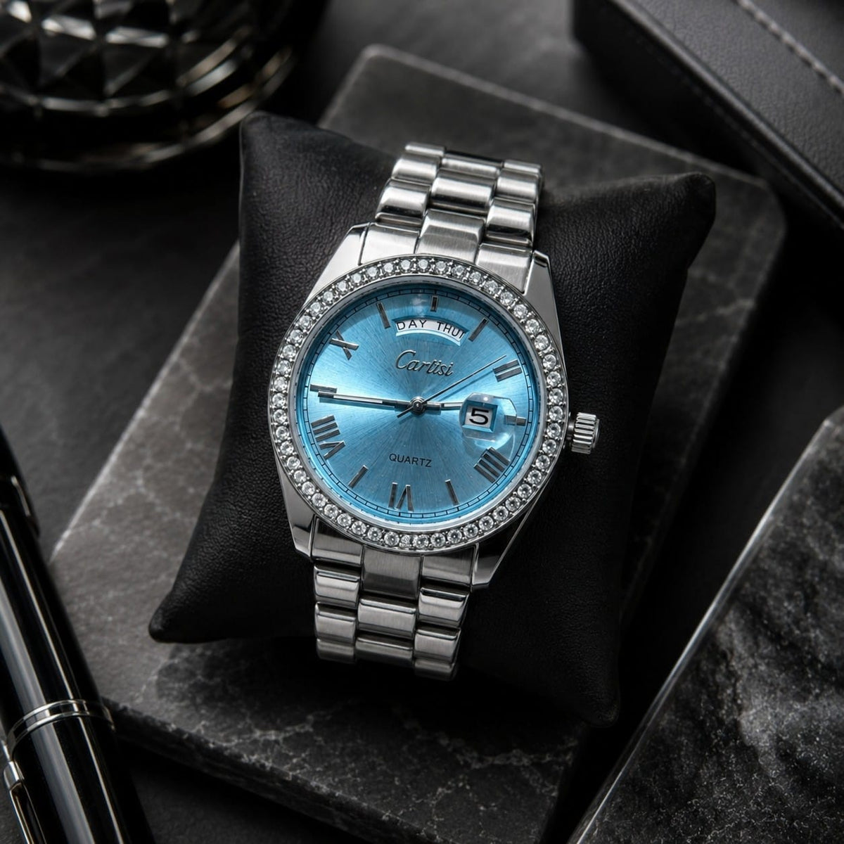Cartisi Premium Blue Dial Stainless Steel Quartz Watch for Men