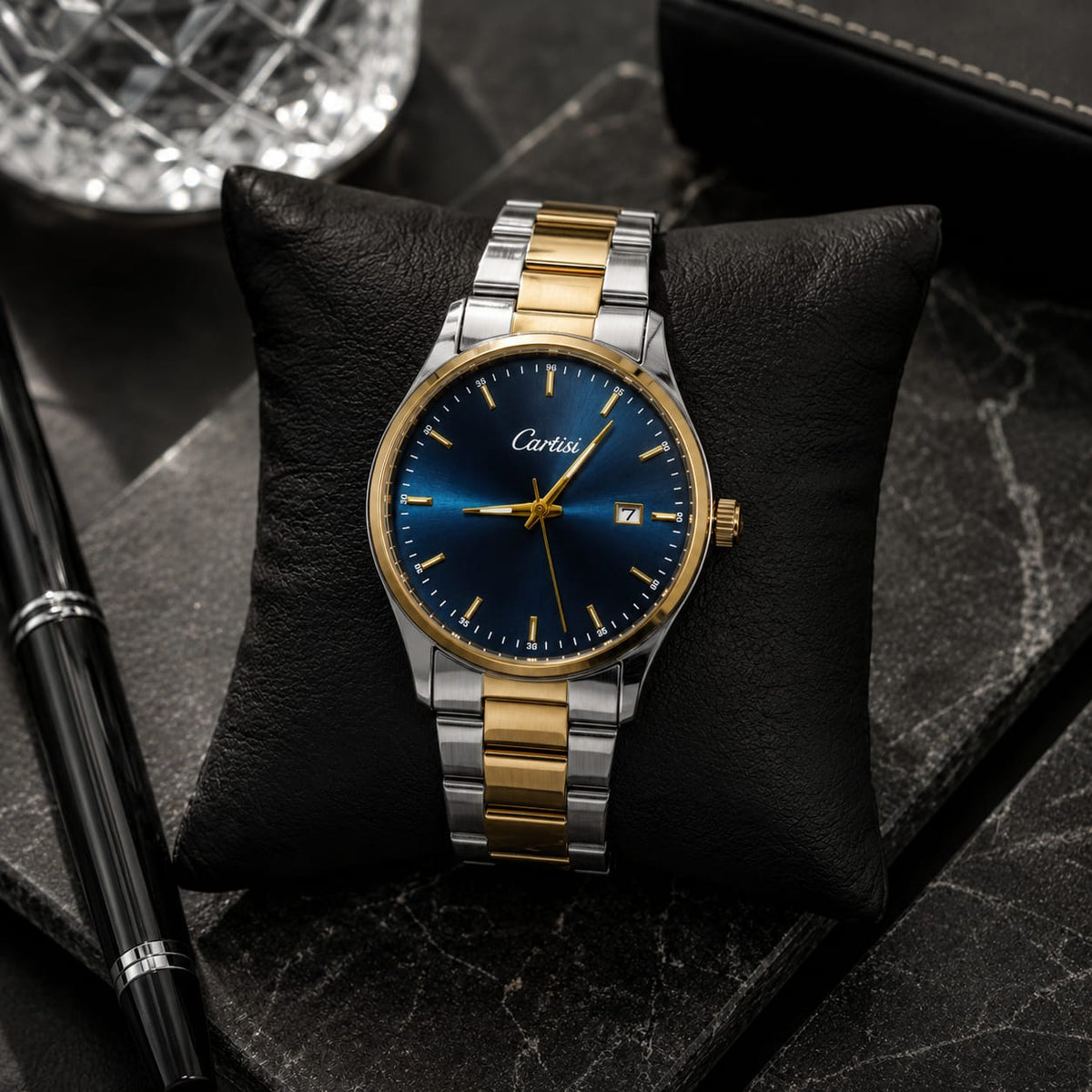 Cartisi Premium Blue Dial Two-Tone Stainless Steel Quartz Watch for Men