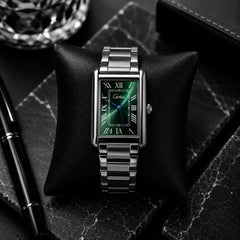 Cartisi Premium Green Dial Rectangular Stainless Steel Quartz Watch for Men