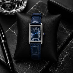 Cartisi Premium Blue Dial Rectangular Leather Strap Quartz Watch for Men