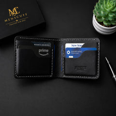 Men's Cuff Premium Black Genuine Leather Wallet – Elegant & Slim Bifold